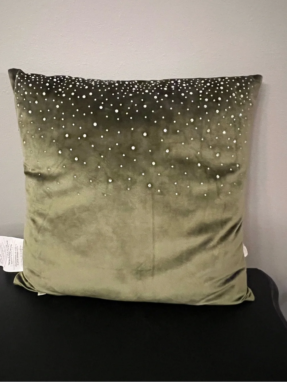 Olive Green Velvet Decorative Pillow with Rhinestone Accents